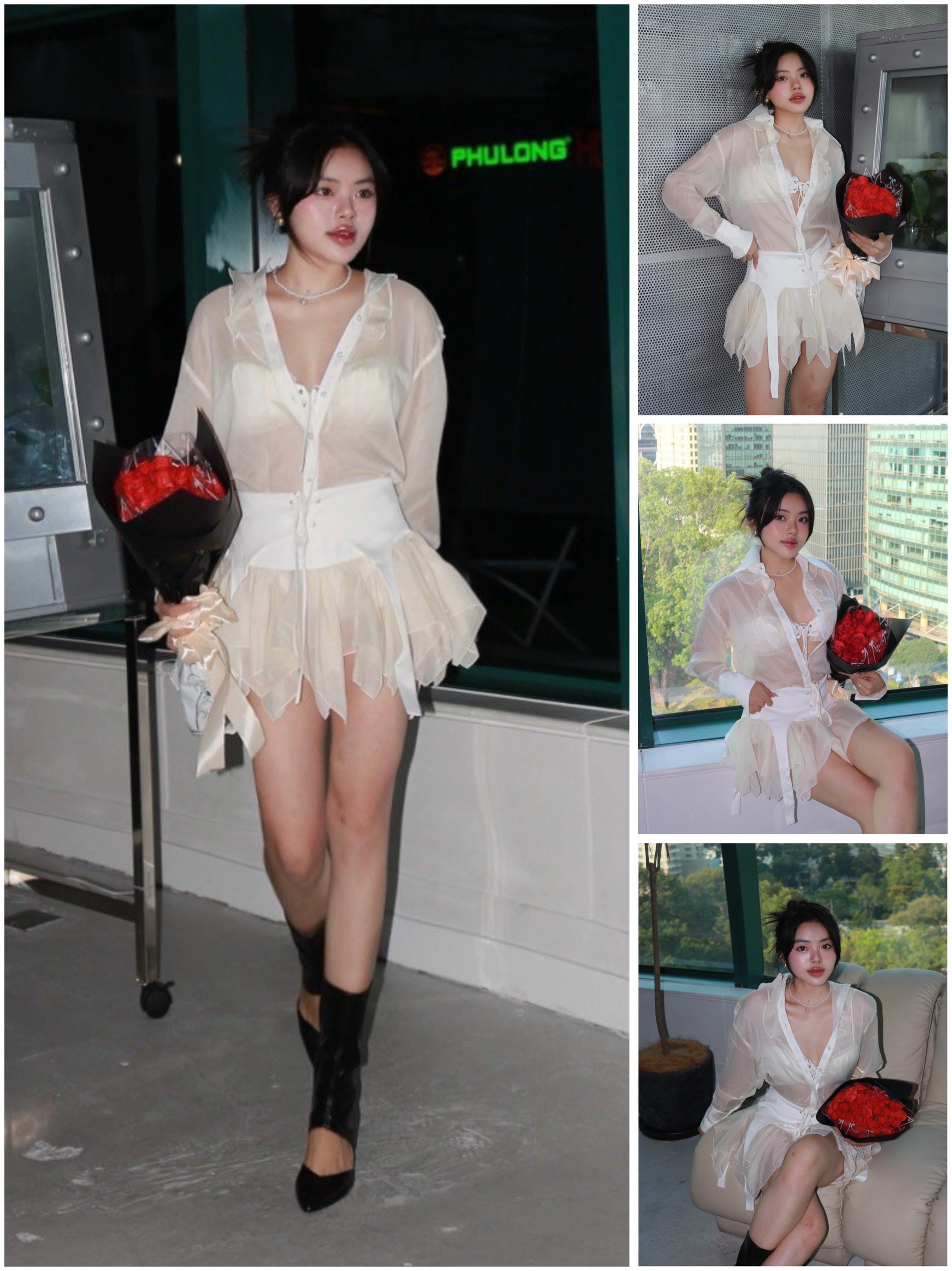 Set Linda Sexy Bra + Tassel Skirt B23121391 + See-through Chiffon Shirt LSEOUL K23120248 