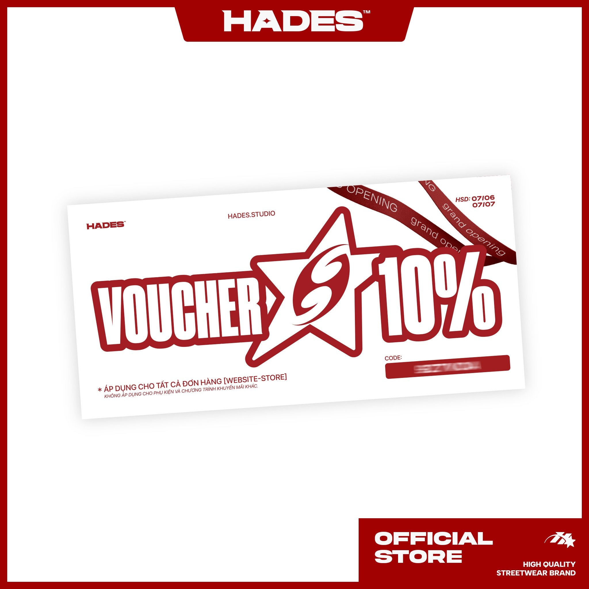 [QUÀ TẶNG KHÔNG BÁN] VOUCHER 10% - HADES BRAND CHÍNH HÃNG