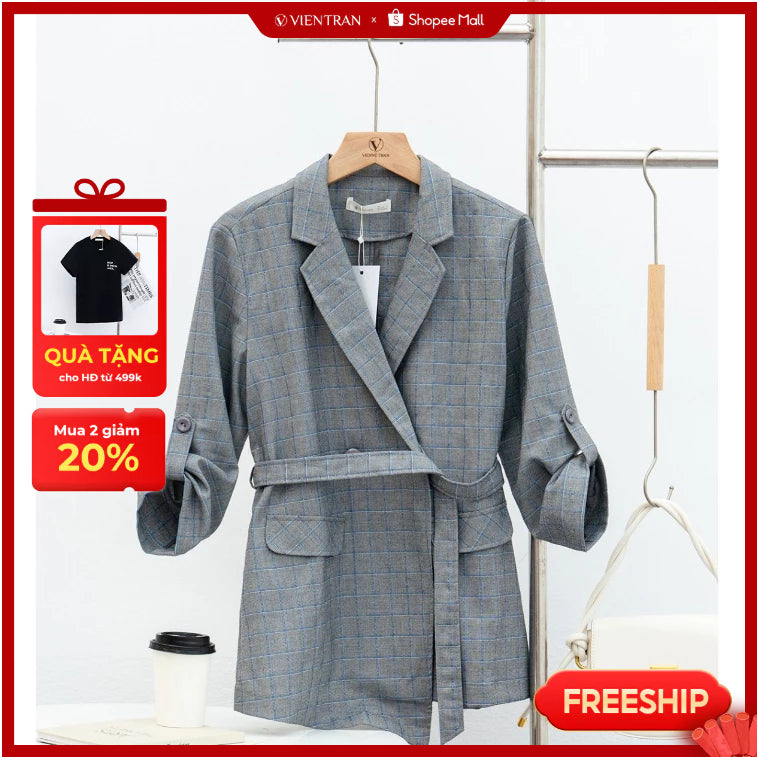 Áo khoác nữ blazer cổ hai ve phối vạt lệch VIEN TRAN V65D22Q008