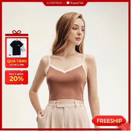 Áo len nữ croptop 2 dây - Áo nữ 2 dây croptop VIENNE TRAN V61W22Q010